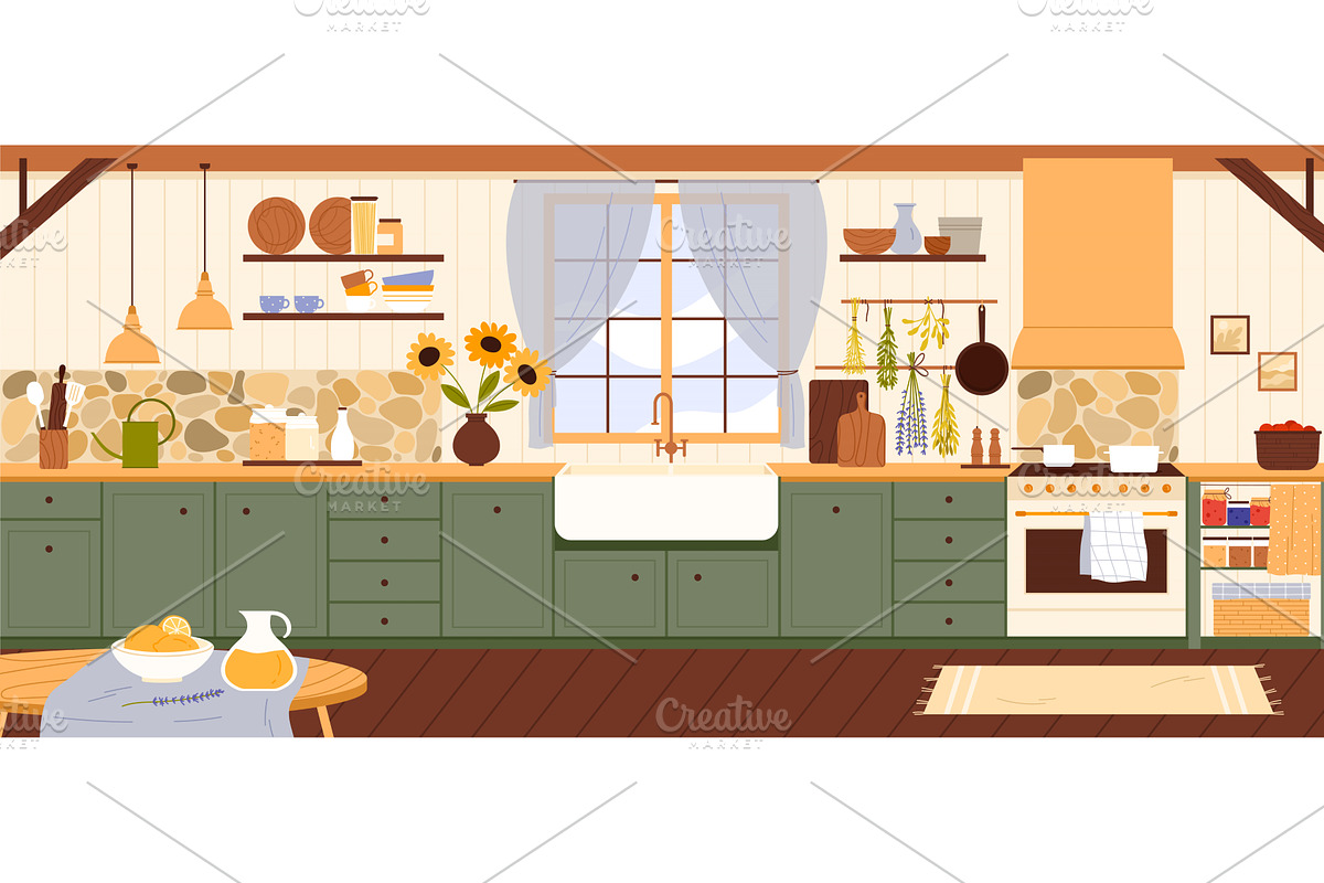 Modern kitchen interior, wooden, an Object Illustration by Flashvector