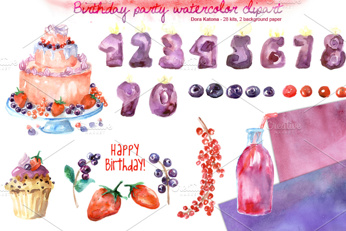Birthday clipart - forrest fruits, an Illustration by Dora Katona (Photo 2 of 2)
