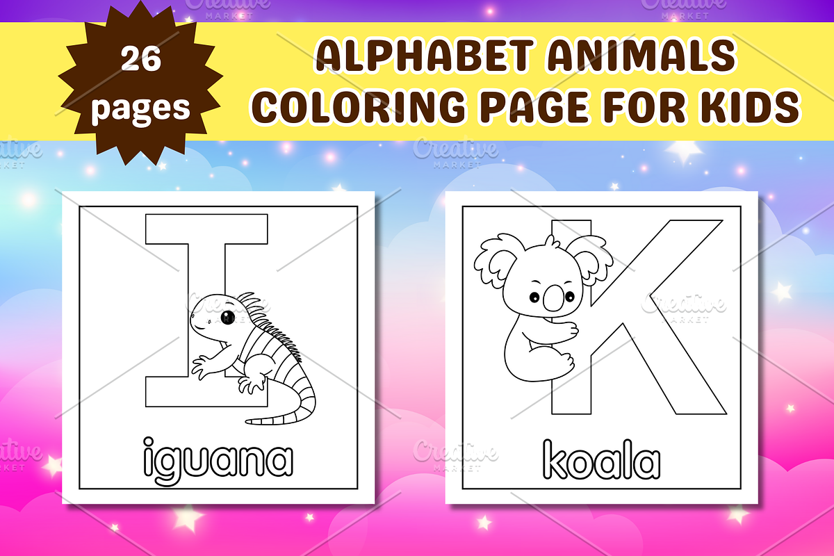 Cute Alphabet Animals Coloring Page, an Education Illustration by Salaly (Photo 4 of 12)