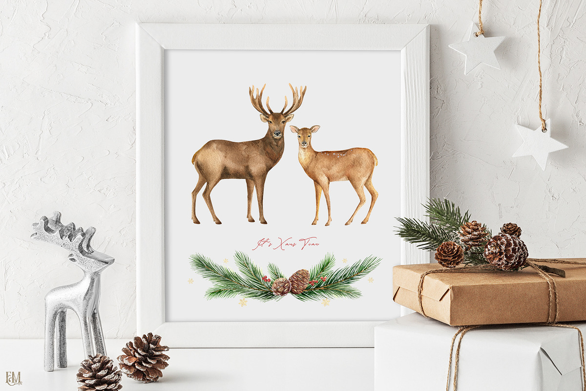 Christmas Watercolor collection, an Animal Illustration by Elena Medvedeva (Photo 12 of 15)