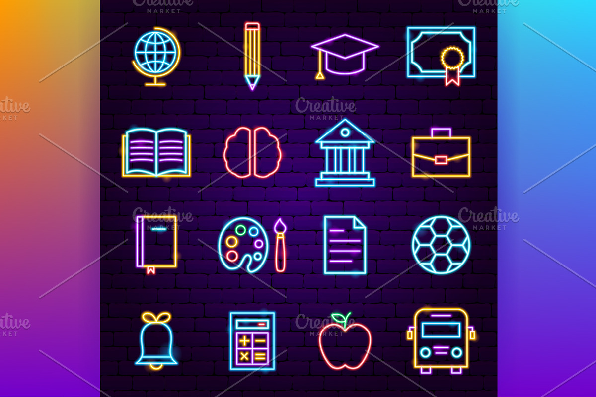 Education Back to School Neon Icons, an Outline Icon by Anna_leni (Photo 3 of 11)