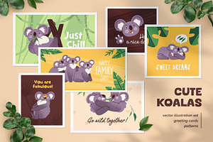 Cute koalas set, cards, patterns, an Animal Illustration by PaperTrident
