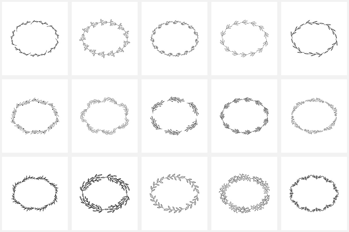 100 Hand Drawn Wreaths and Frames 2, a Work Illustration by NatalieArtShop (Photo 8 of 16)