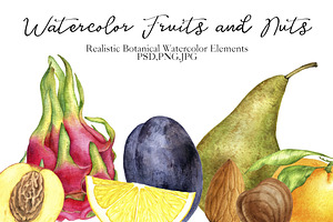 Watercolor Fruits and Nuts
