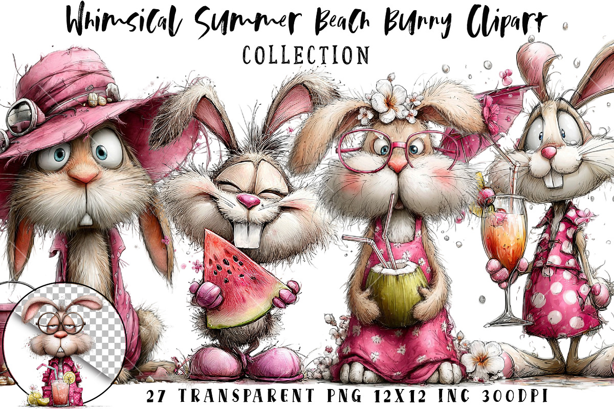 Whimsical Summer Beach Bunny Clipart, an Illustration by OK Design (Photo 1 of 6)