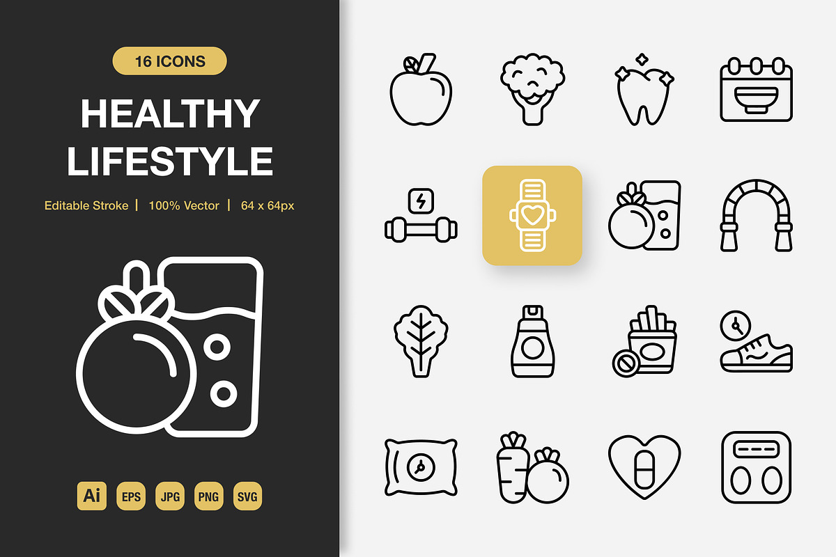 Healthy Lifestyle Outline Icons, an Outline Icon by Spacepixel Creative