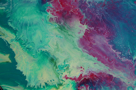Painted round canvas containing paint, abstract, and marbling, an Abstract Photo by SaulichPhoto