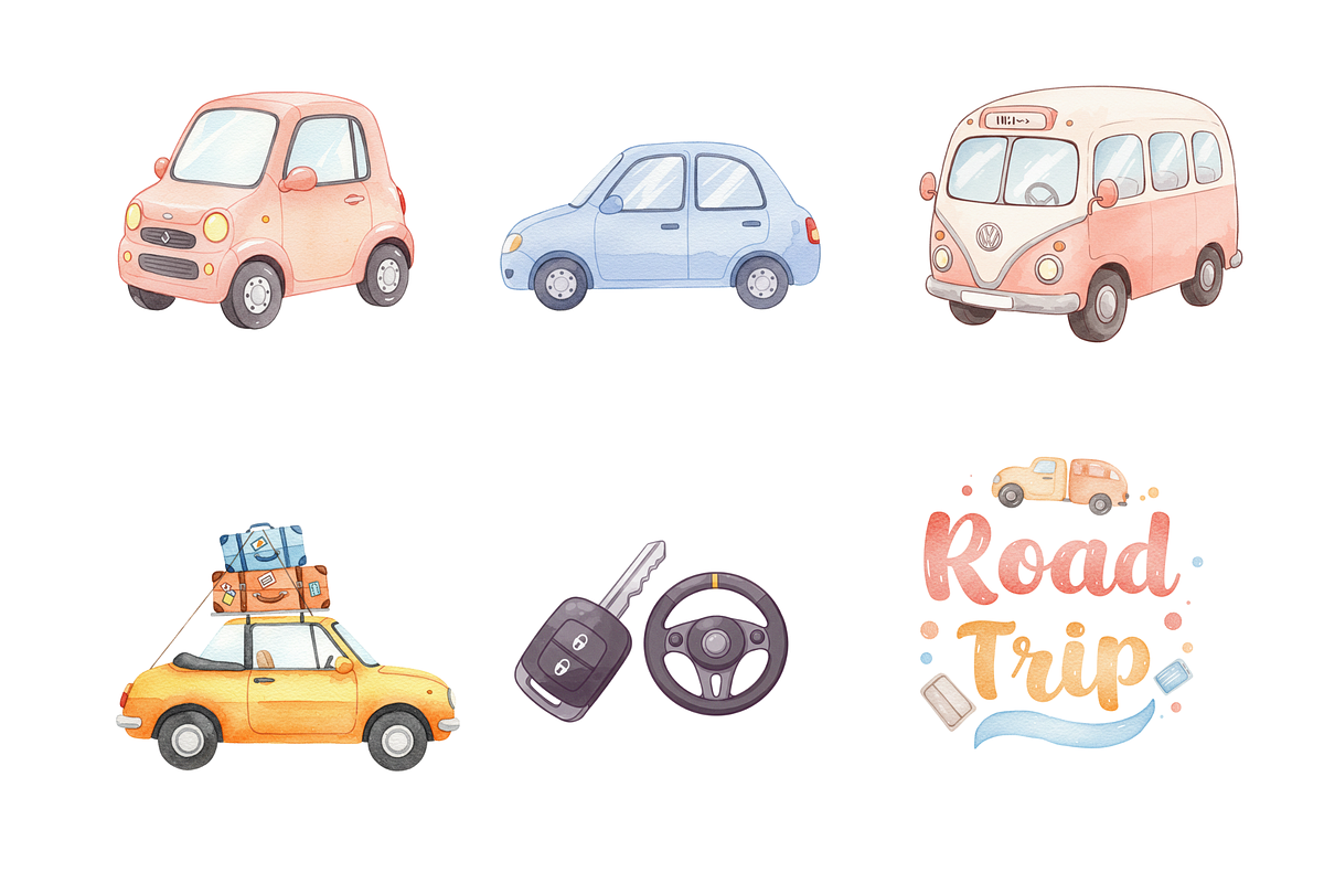Watercolor Car Clipart, a Decorative Illustration by BerryPieArt (Photo 3 of 4)