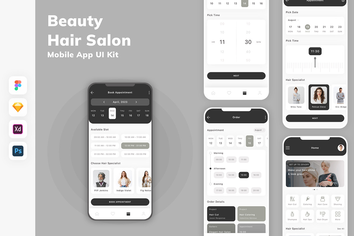 Beauty Hair Salon Mobile App UI Kit, an UI Kit Template by uicube