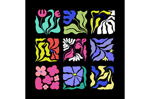abstract square flowers set cartoon, an Object Illustration by pikepicture