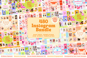 480 Instagram Bundle Templates, a Social Media Template by Hell Yeah Designs