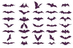 Set of Halloween bats silhouettes, an Animal Illustration by ProArt