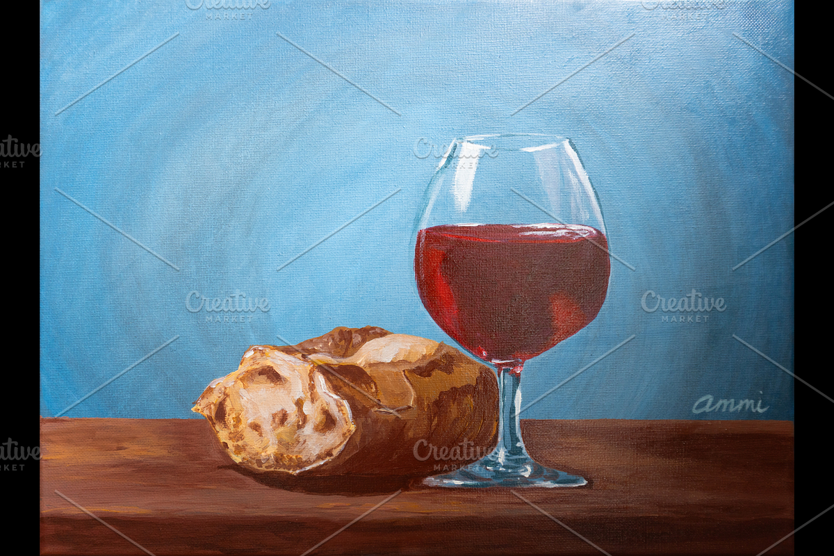 Bread & Wine Painting, a Food Illustration by AMMi (Photo 2 of 3)