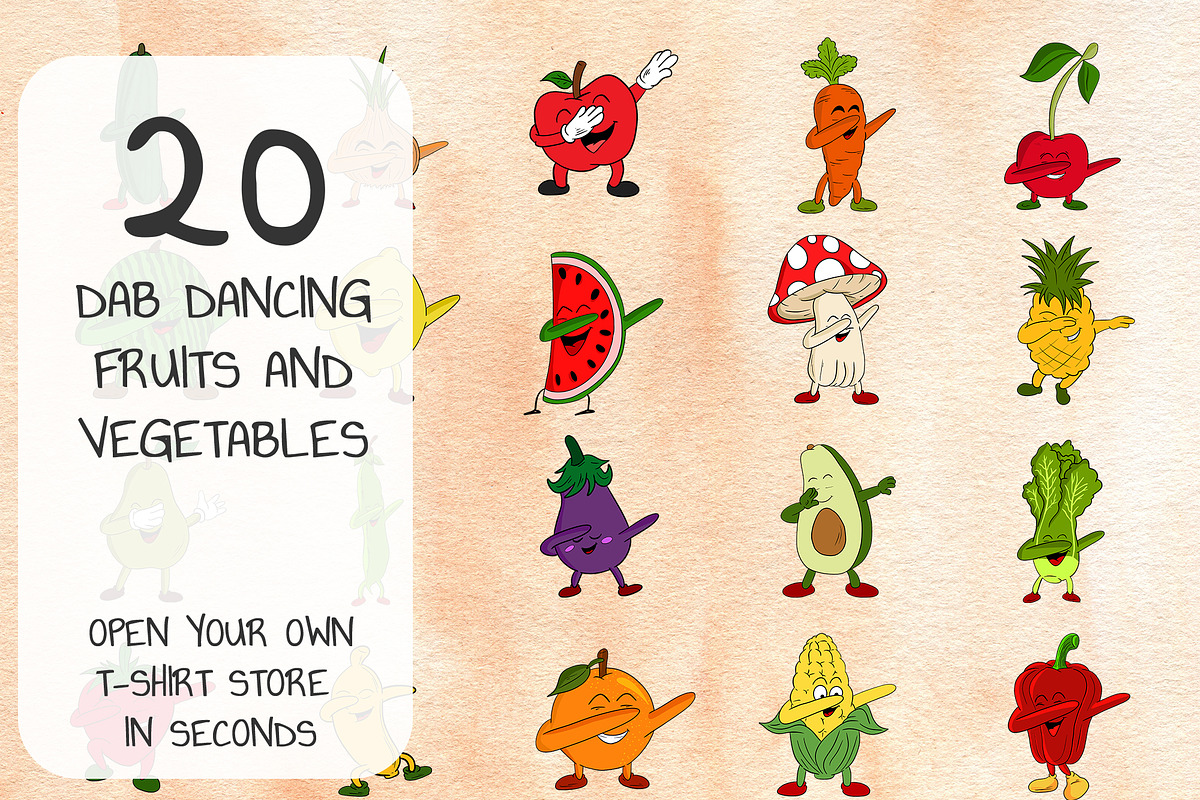 20 Vegetables and Fruits Dab Dance, an Illustration by Character (Photo 1 of 12)