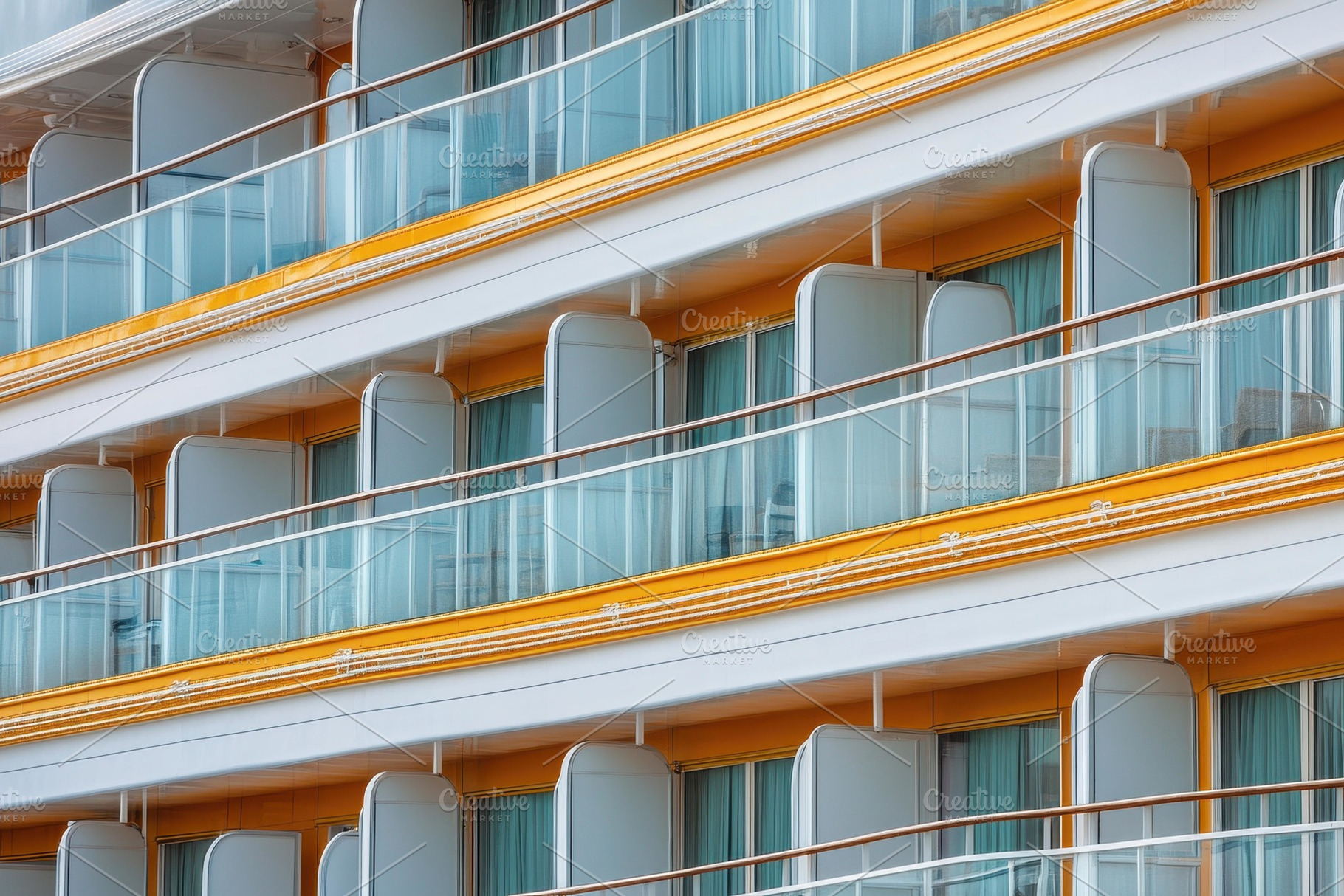 Balconies of a modern cruise ship sh, a Photo by Tanuart