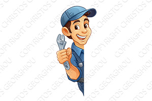 Mechanic Plumber Cartoon Wrench, a Person Illustration by Christos Georghiou