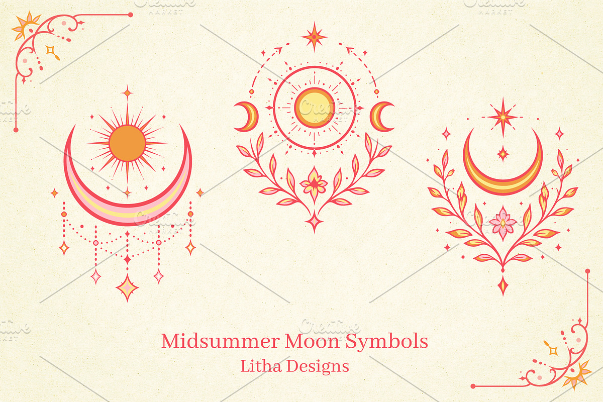 Midsummer Sun God & Goddess Symbols, a Seasonal Illustration by Christine Krahl (Photo 7 of 11)