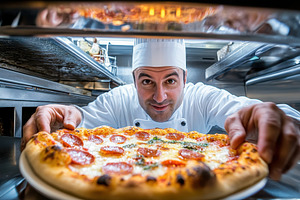 Chef reveals freshly baked pepperoni, a Photo by Iftikhar Alam