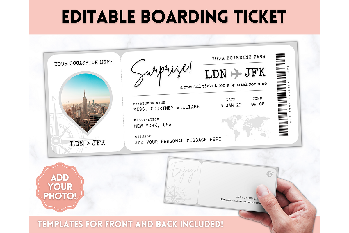 EDITABLE Boarding Pass Template, a Templates & Theme by Templatables (Photo 1 of 8)