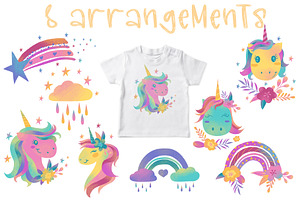 Pastel Unicorn&rainbow Clipart Set