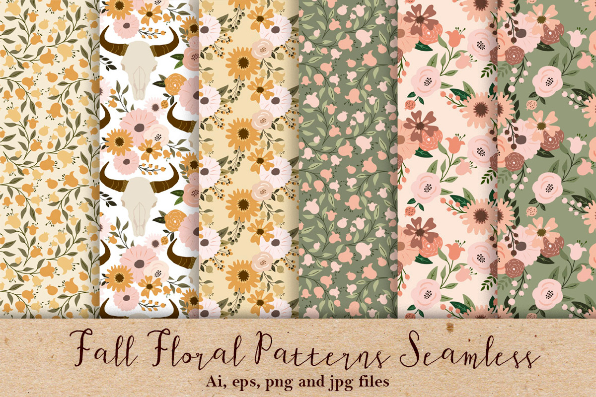 Fall Floral Patterns Seamless, a Pattern Graphic by Chus Moreno Studio (Photo 1 of 8)