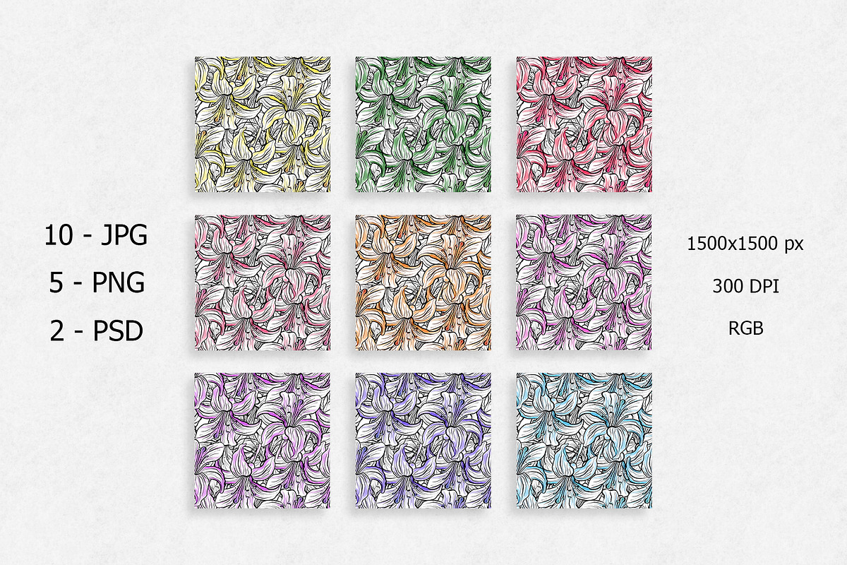 Seamless patterns - Lilies, a Pattern Graphic by Pollyksena (Photo 1 of 4)
