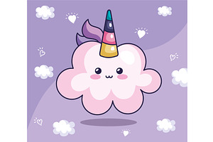 Cute Cloud Unicorn Kawaii Style Icon