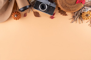 Comfortable autumn leisure background with fall decor and photo, a Holiday Photo by Rimma