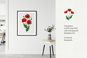 Graphic Poppies. Vector Set.