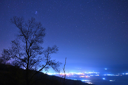 Night sky over small town