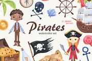 Pirates Watercolor Clipart Set, an Animal Illustration by LeMagiqueBoutique (Thumbnail 1 of 8)