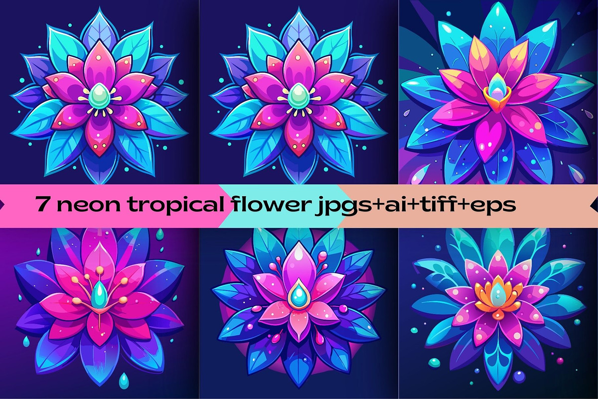 7 Tropical set wityh neon petals, a Decorative Illustration by Aban's World (Photo 1 of 2)