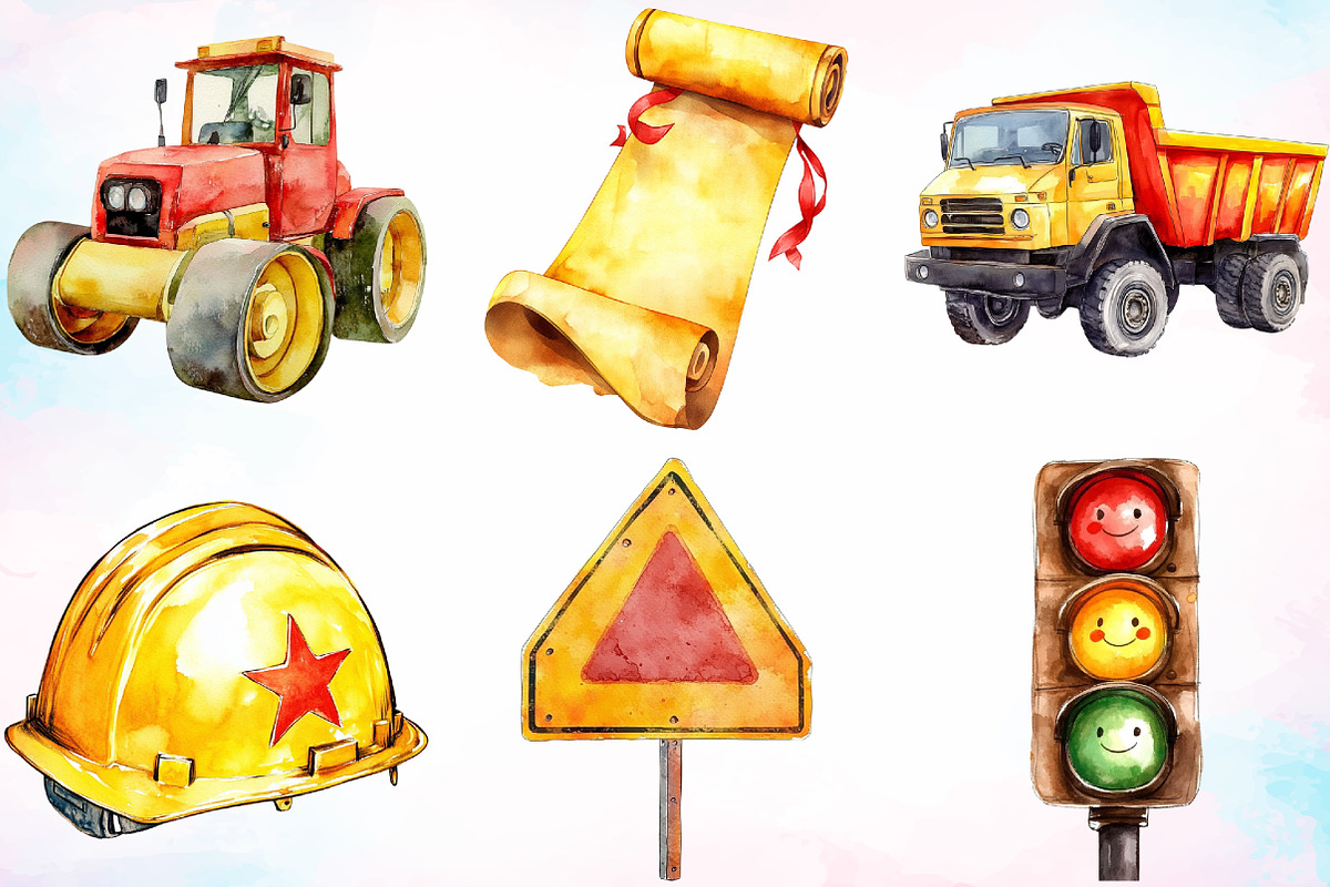 Watercolor Construction Clipart PNG, an Illustration by Canvas Craft (Photo 4 of 4)