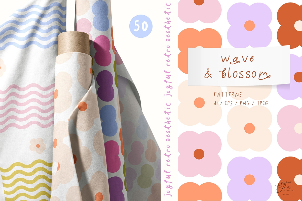 Wave & Blossom Seamless Patterns, a Pattern Graphic by PaperJamLab (Photo 1 of 21)