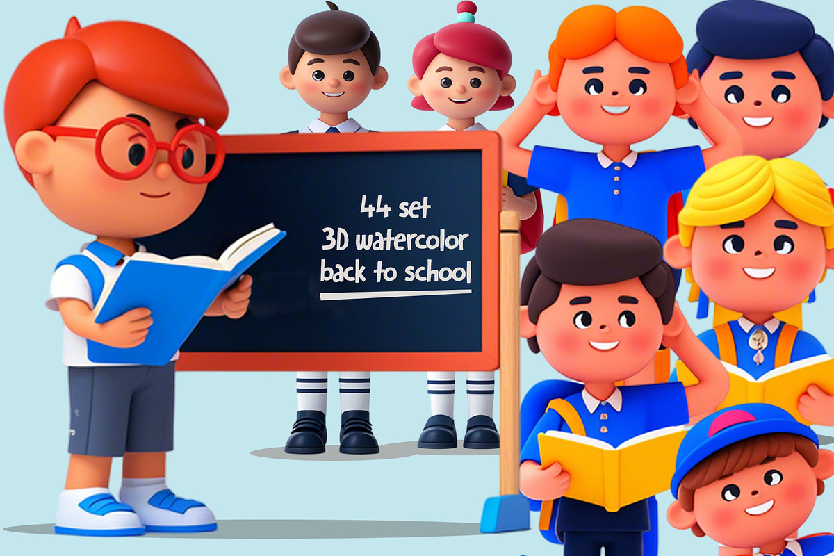 44 set 3D Back to School Cartoon, a Characters & Person 3D Model by Grappict.com (Photo 1 of 4)