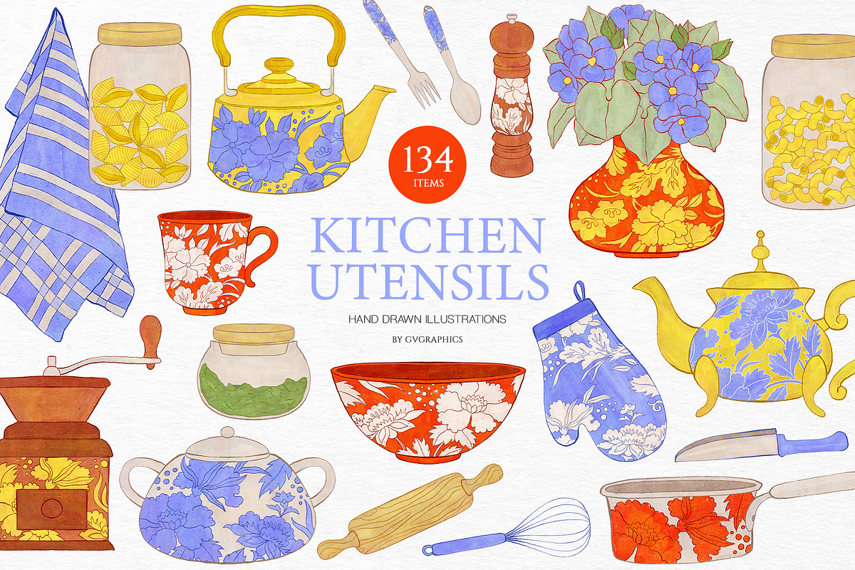 Kitchen Utensils Illustrations, an Object Illustration by GVGraphics (Photo 1 of 8)