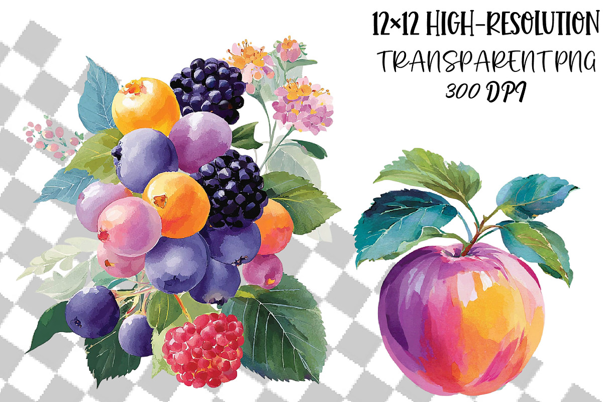 Fruit watercolor clipart set, an Object Illustration by DreamCafeArt (Photo 2 of 6)
