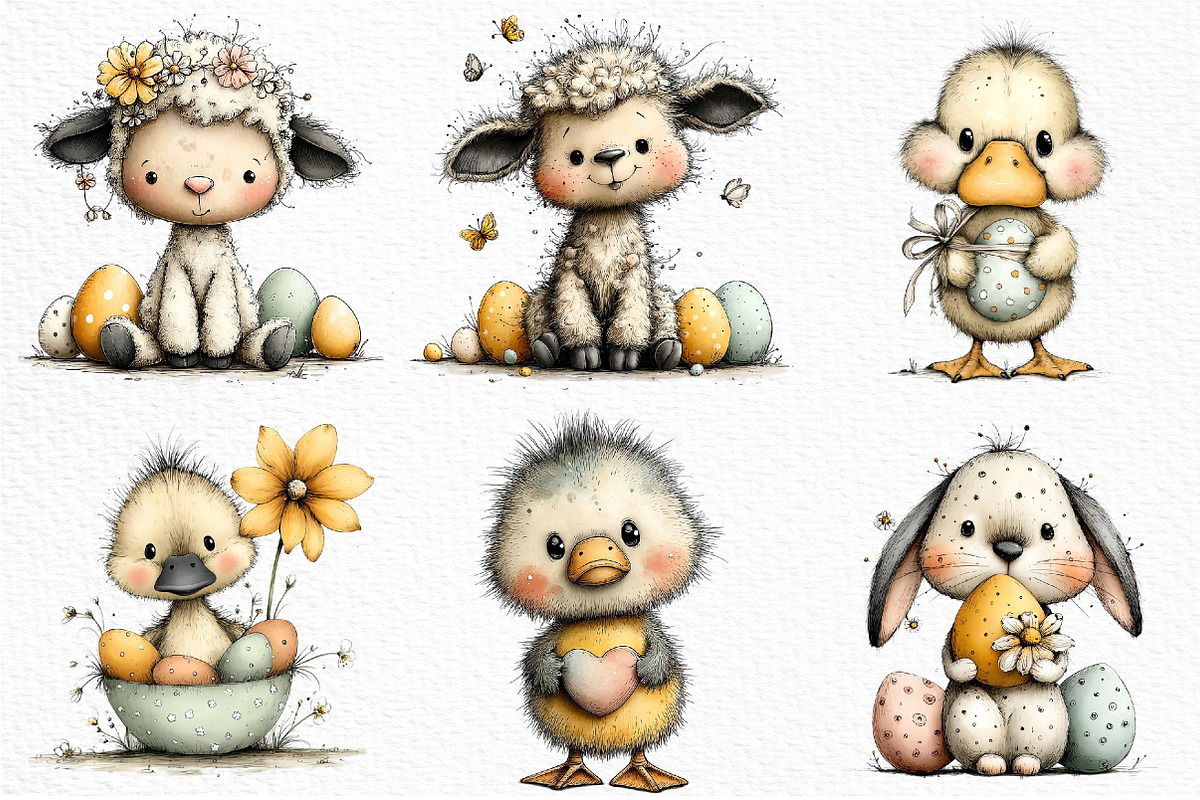 Whimsical Easter Farm Animal Clipart, an Illustration by Craft Nest (Photo 2 of 11)