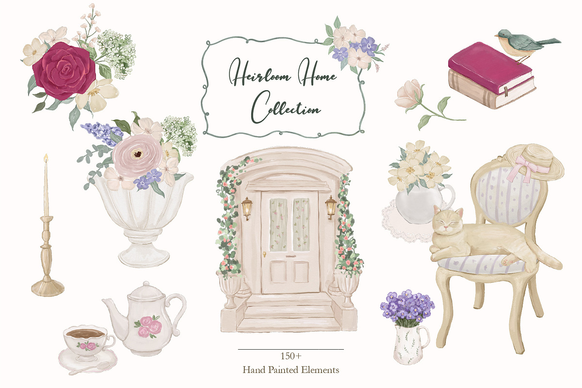 Cottagecore Vintage Floral Clipart, a Decorative Illustration by ElenaPlatovaArt (Photo 1 of 14)