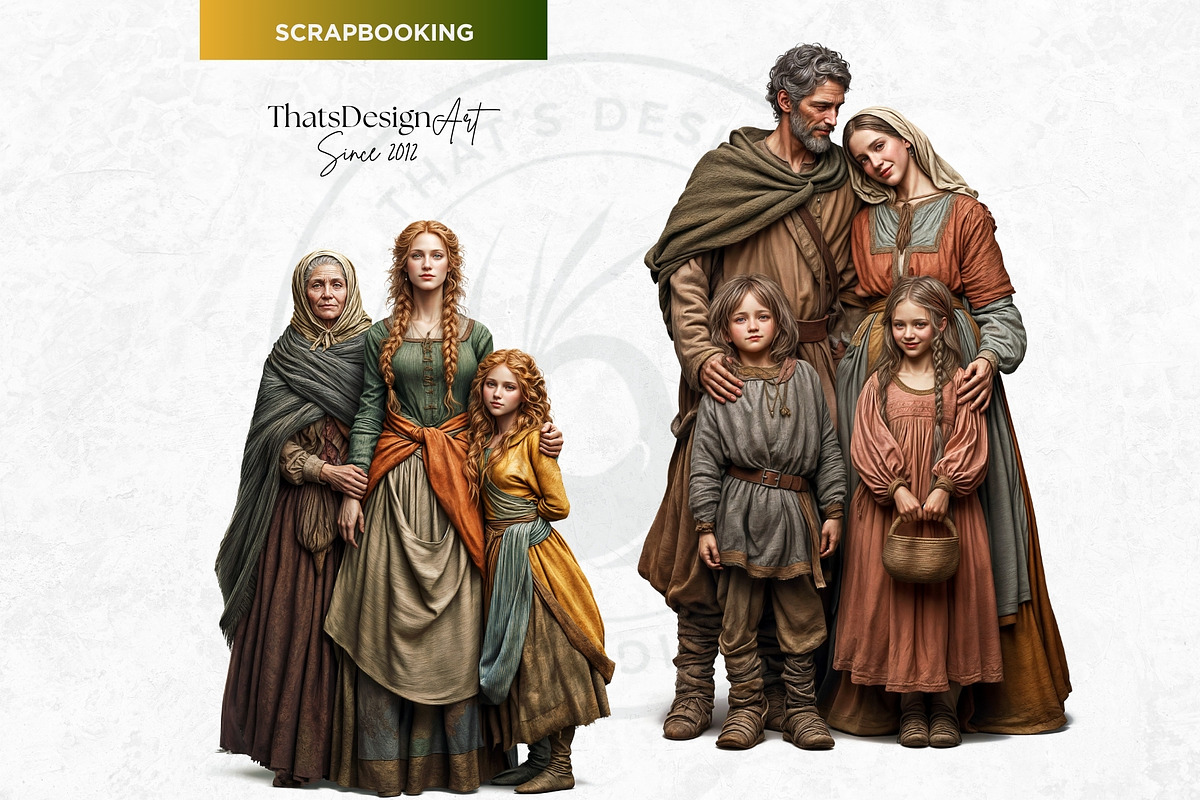 Medieval peasants clipart set, a Person Illustration by ThatsDesignArt (Photo 6 of 10)