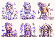 Violets Flower Gnome Girl Clipart, a Person Illustration by BusyDaydesign (Thumbnail 5 of 8)