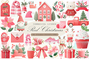 Festive Red Christmas Watercolor Cli, an Illustration by Sublimation Artist