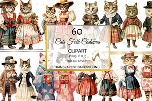 Cats In Folk Costumes Printable PNG