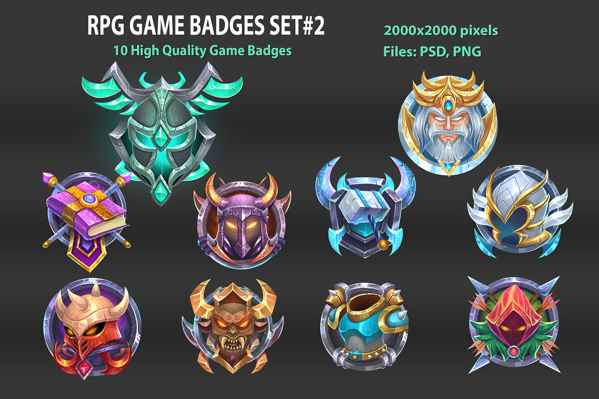 RPG Game Badge Set 02, an Object Illustration by DionArtworks