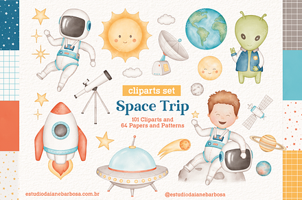 Space Trip - Cliparts Set, an Illustration by Estudio Daiane Barbosa