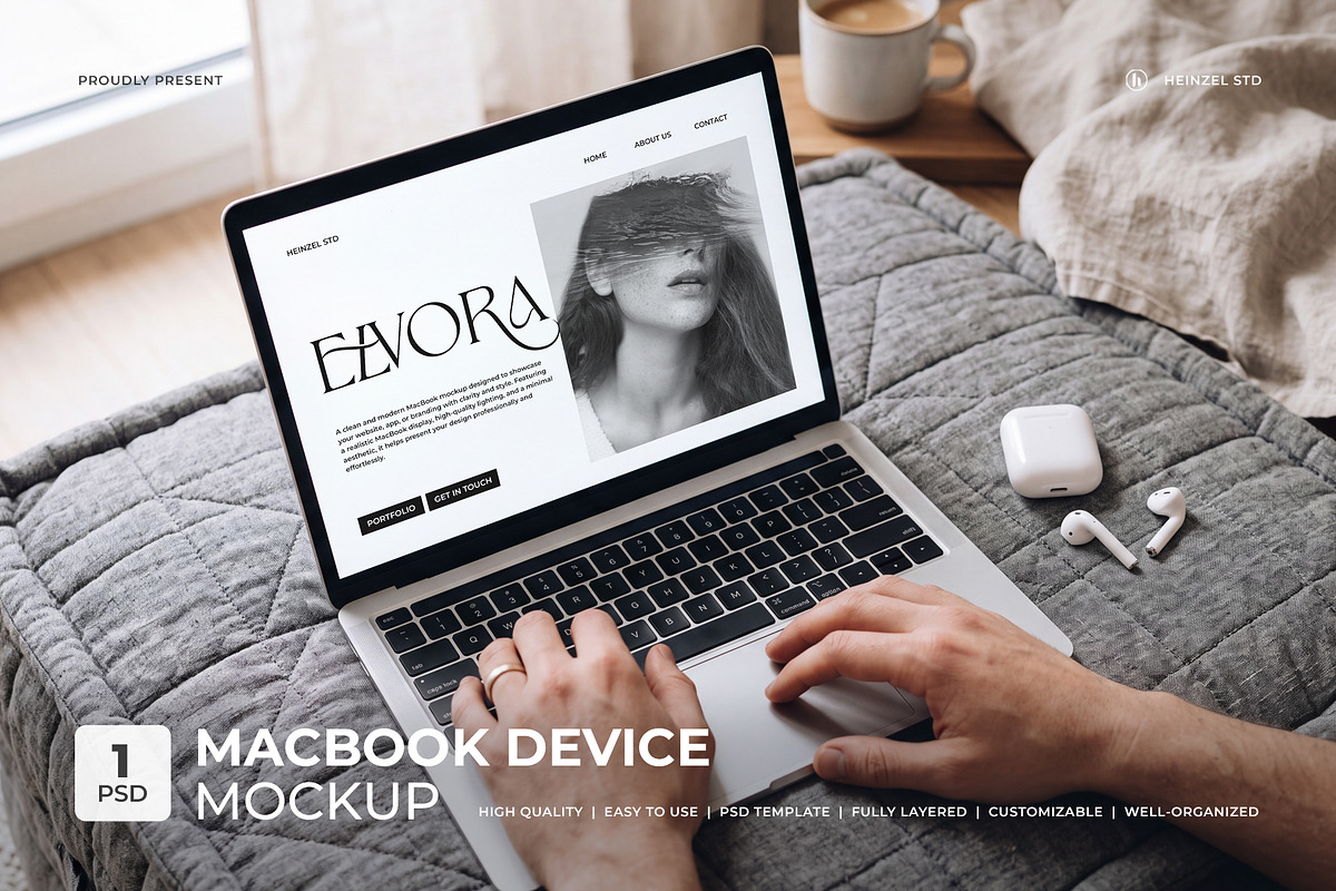 Elvora - Macbook Device Mockup, a Mac Mockup by Heinzel Std Mockup (Photo 1 of 5)
