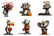 Valentines Whimsical Animals Clipart, an Illustration by CreationArt (Thumbnail 2 of 6)