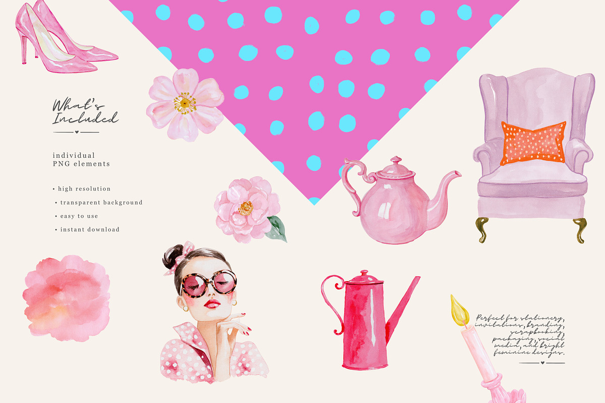 Pink Watercolor Clipart Collection, a Decorative Illustration by Patishop Art (Photo 2 of 8)