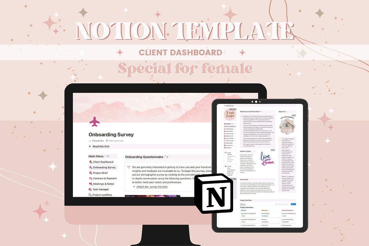 Client Dashboard Notion Template, a Templates & Theme by bellaROSEworkshop (Photo 3 of 10)