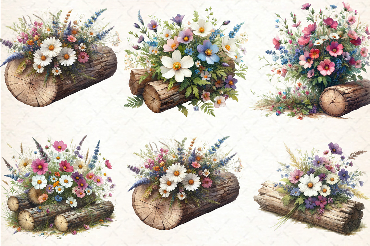Wildflowers on Logs, an Illustration by DreamCafeArt (Photo 3 of 7)